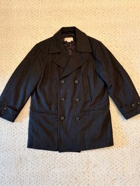 Michael Kors Double Breasted Wool Peacoat Overcoat Mens Size Large Charcoal Grey
